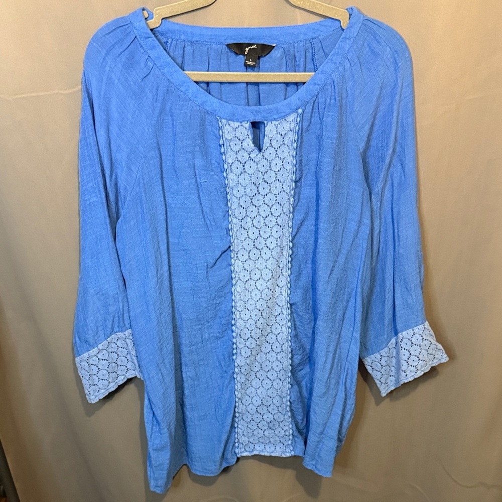 GNW Blue Blouse with Lace Accents